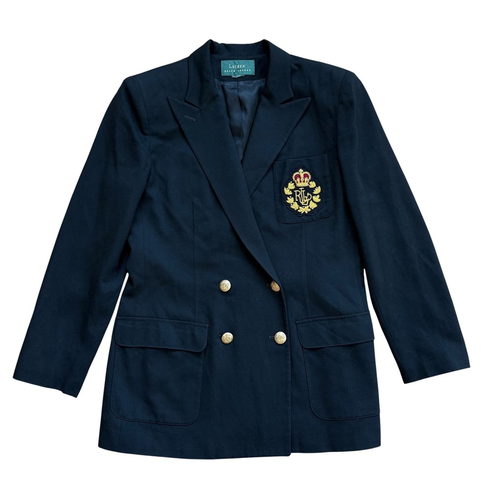 Lauren Ralph Lauren Wool Crest Black Blazer Double Breasted Gold Button‎ USA